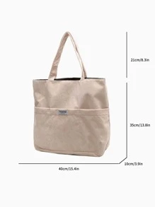 Letter Patch Decor Corduroy Shopper Bag - Beige - View 7