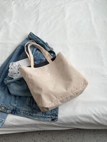 Letter Patch Decor Corduroy Shopper Bag - Beige - View 8