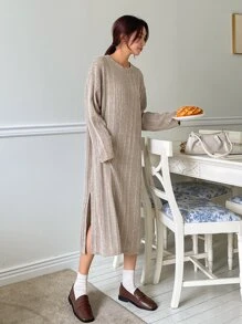 DAZY Solid Drop Shoulder Tee Dress - Apricot - View 1