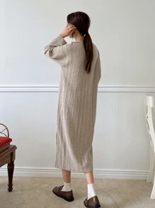 DAZY Solid Drop Shoulder Tee Dress - Apricot - View 2