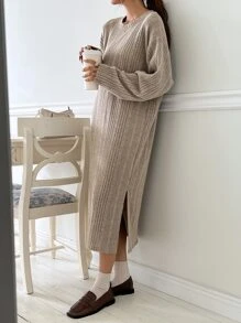 DAZY Solid Drop Shoulder Tee Dress - Apricot - View 3