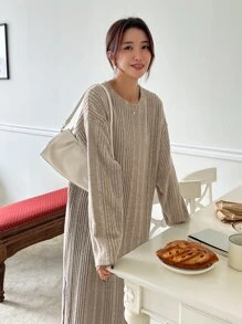 DAZY Solid Drop Shoulder Tee Dress - Apricot - View 4