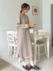 DAZY Solid Drop Shoulder Tee Dress - Apricot - View 5