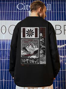 Manfinity Men Mountain & Letter Graphic Drop Shoulder Tee - Black - View 3