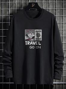 Manfinity Men Mountain & Letter Graphic Drop Shoulder Tee - Black - View 2