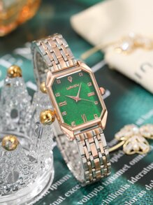 Đồng hồ thạch anh con trỏ đa giác tối giản - màu xanh lá - Xem 1