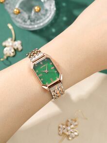 Đồng hồ thạch anh con trỏ đa giác tối giản - màu xanh lá - Xem 2