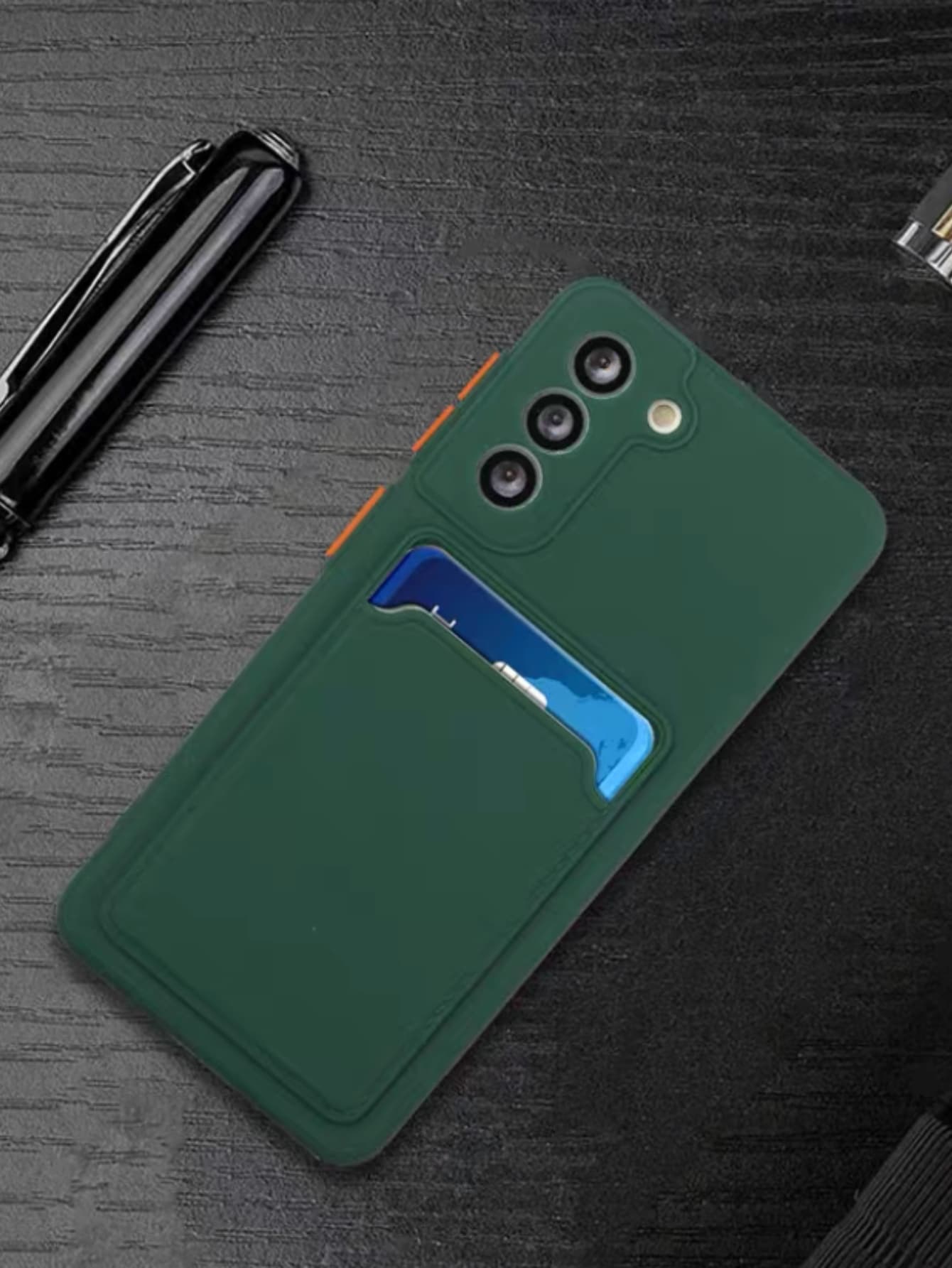素色插卡槽手機殼 - 墨綠色 - 查看 2