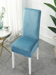 1pc Velvet Dining Room Chair Cover, Stretch Elastic Dining Chair Slipcover - Baby Blue - View 1