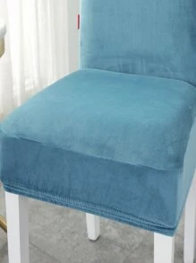 1pc Velvet Dining Room Chair Cover, Stretch Elastic Dining Chair Slipcover - Baby Blue - View 3