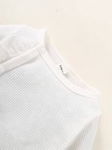 Newborn Baby Waffle Knit Ruffle Trim Jumpsuit & Headband - White - View 3