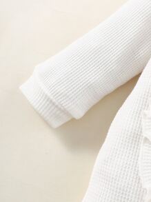 Newborn Baby Waffle Knit Ruffle Trim Jumpsuit & Headband - White - View 4