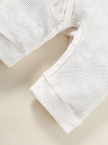 Newborn Baby Waffle Knit Ruffle Trim Jumpsuit & Headband - White - View 5