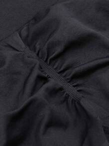 Easithlete 插肩袖寬腰帶鏤空運動套裝 - 黑色 - 查看 6