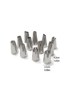 12pcs/set Stainless Steel Piping Nozzle, Silver Piping Tip For Baking - Silver - View 3