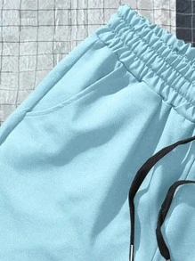 Manfinity Hypemode Men Drawstring Waist Shorts Men Beach Shorts Men Summer Shorts Blue Shorts, Back To School