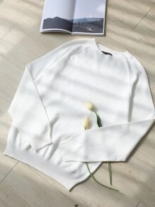 DAZY Suéter de cuello redondo con mangas raglán, blusas de manga larga, ropa de otoño