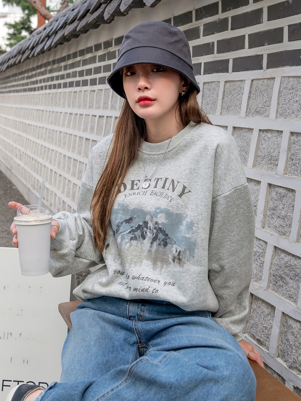 Mountain & Slogan Graphic Drop Shoulder Thermal Pullover,Fall Women Clothes Sweatshirt