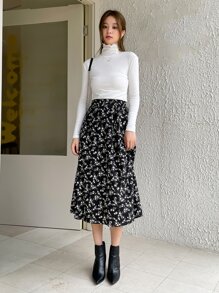 DAZY Solid Lettuce Trim High Neck Tee - White - View 12