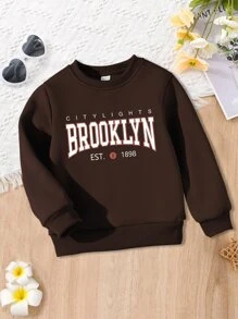 Toddler Girls Letter Graphic Thermal Lined Pullover - Coffee Brown - View 1