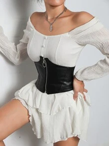 1pc Soft Leather Zipper Design Waist Belt For Women Waist Trainer - Black - View 6