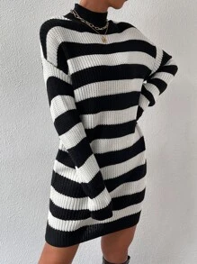 SHEIN Essnce Two Tone Drop Shoulder Jumper Dress Without Belt - Black and White - View 4