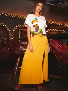 Colombian Women 人像圖案落肩T恤 - 白色 - 查看 3