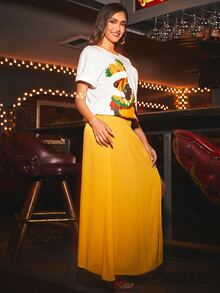 Colombian Women 人像圖案落肩T恤 - 白色 - 查看 5