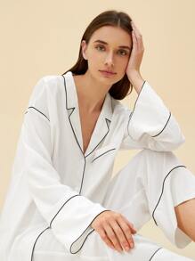 SHEIN 寬鬆顺滑柔軟透氣輕便女性睡衣套裝 - 白色 - 查看 10