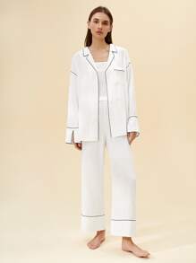 SHEIN 寬鬆顺滑柔軟透氣輕便女性睡衣套裝 - 白色 - 查看 11