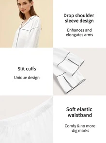 SHEIN 寬鬆顺滑柔軟透氣輕便女性睡衣套裝 - 白色 - 查看 9