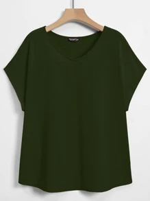 Lacomfia Plus Solid Dolman Sleeve Tee - Army Green - View 1