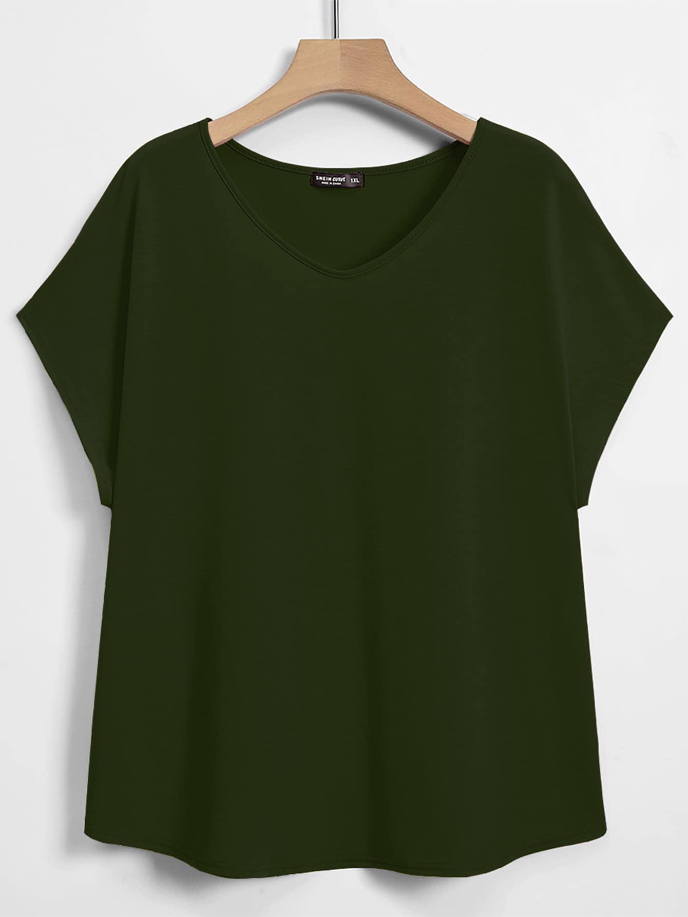 Lacomfia Plus Solid Dolman Sleeve Tee - Army Green - View 1