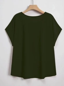 Lacomfia Plus Solid Dolman Sleeve Tee - Army Green - View 2