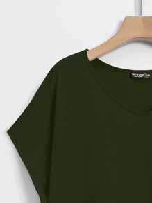 Lacomfia Plus Solid Dolman Sleeve Tee - Army Green - View 5