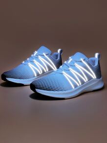 Men Reflective Detail Lace-up Front Running Shoes - Black and White - View 1