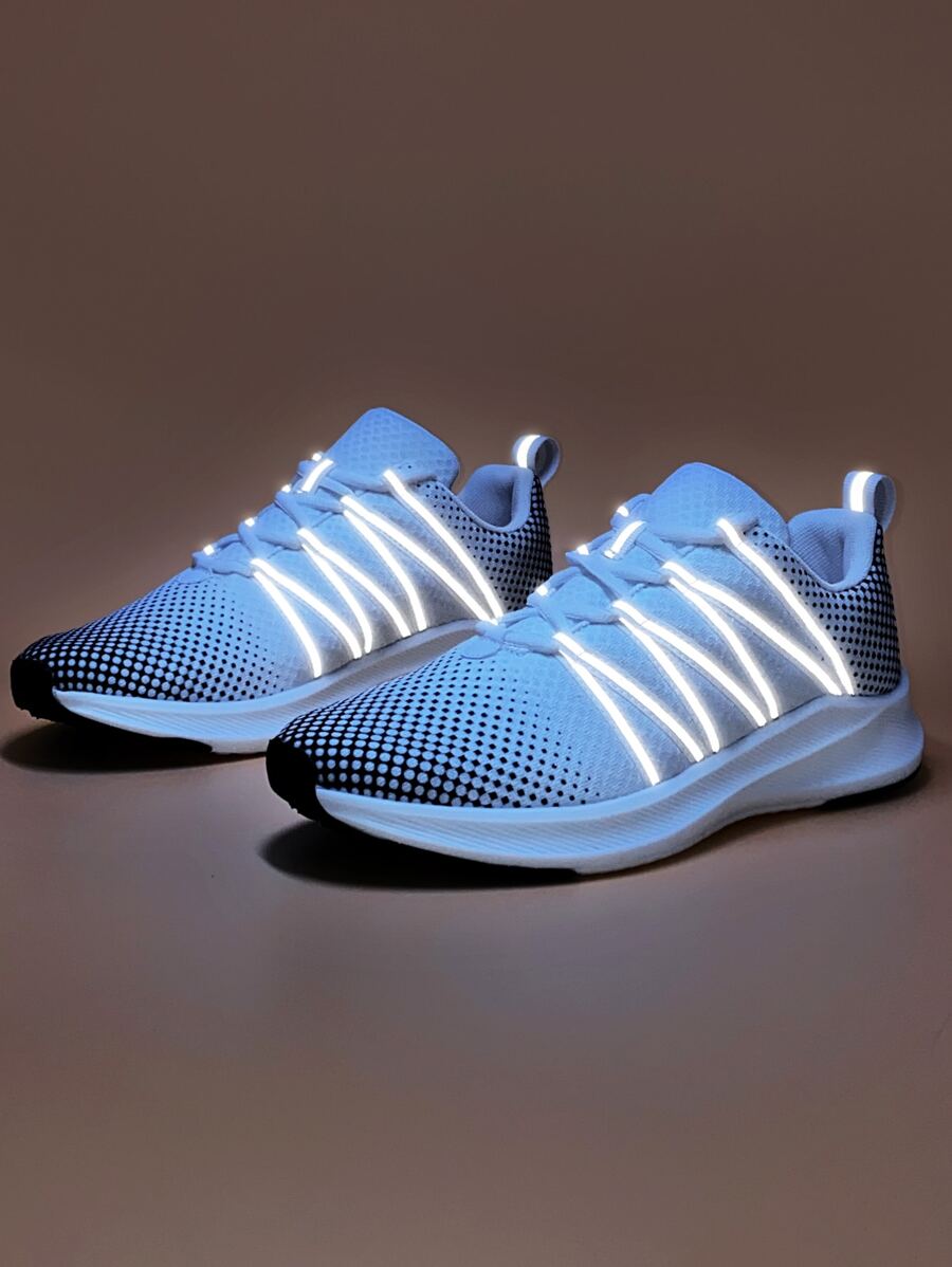 Men Reflective Detail Lace-up Front Running Shoes - Black and White - View 1