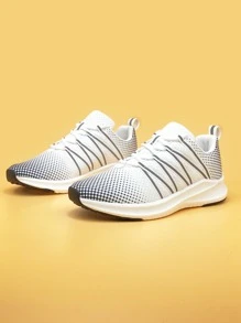 Men Reflective Detail Lace-up Front Running Shoes - Black and White - View 2