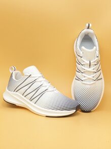 Men Reflective Detail Lace-up Front Running Shoes - Black and White - View 3