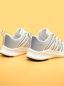 Men Reflective Detail Lace-up Front Running Shoes - Black and White - View 4