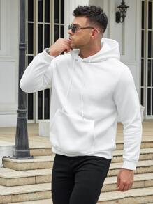 Manfinity Hombres Capucha con estampado de letra con cordón - Blanco - Ver 2