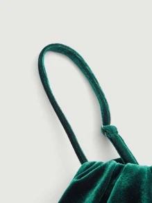 SHEIN Privé Rynkad Omlott Dragkedja Enkel Party Klänning - Mörk Grön - Visa 4