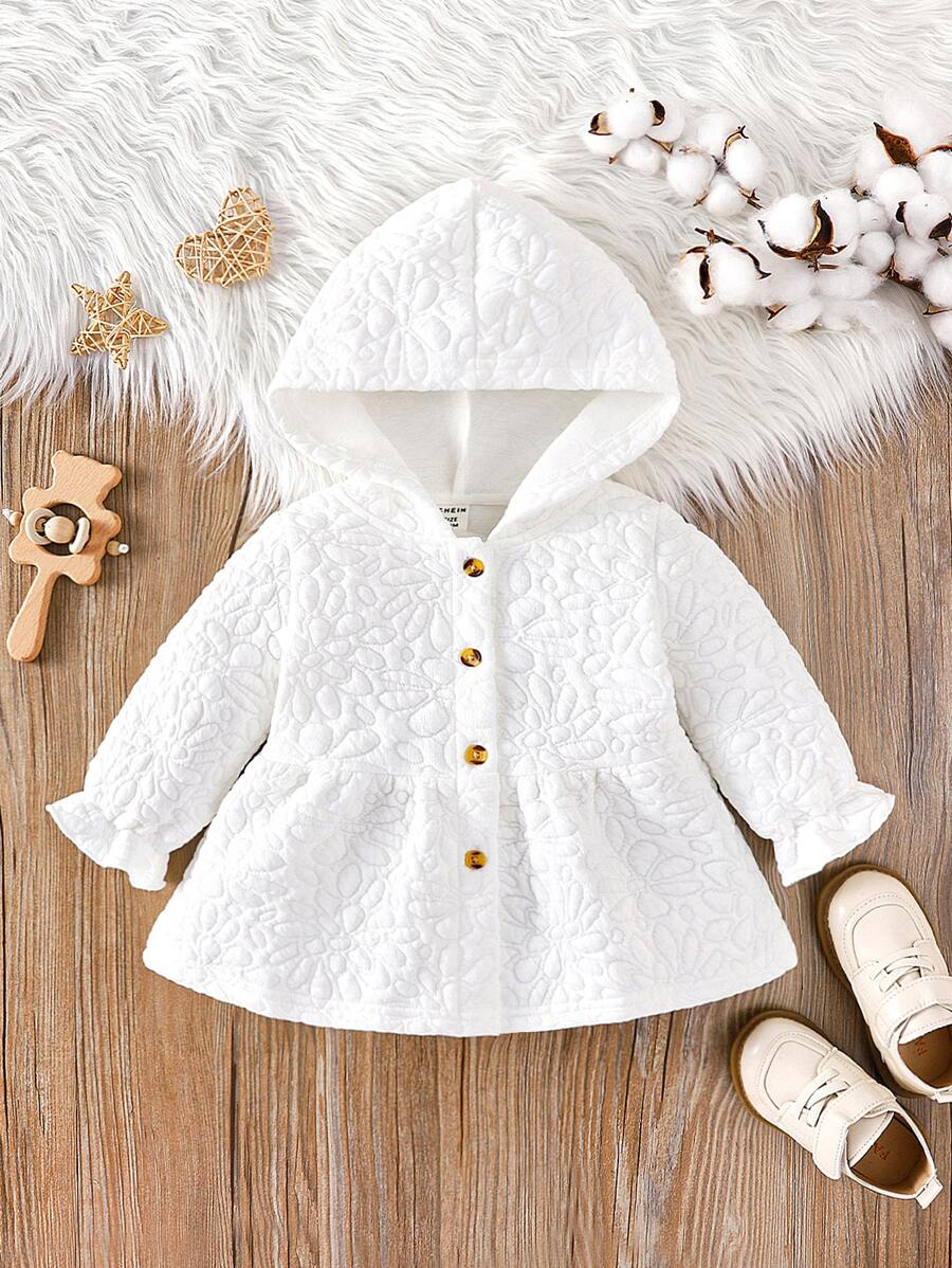 嬰兒花卉圖案提花荷葉袖連帽外套