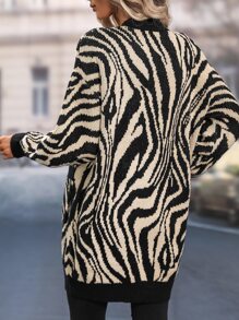 LanaWest Zebra Striped Pattern Drop Shoulder Cardigan,Long Sleeve Tops Fall Winter Cloth For Women - Multicolor - View 2