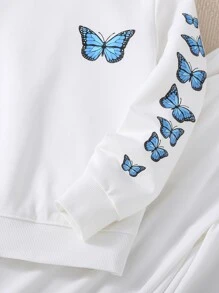女孩蝴蝶圖案連帽衫和運動褲 - 白色 - 查看 5