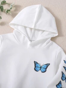 女孩蝴蝶圖案連帽衫和運動褲 - 白色 - 查看 8