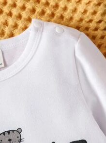 男嬰字母和卡通圖案T恤 - 白色 - 查看 4