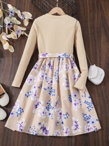 Đầm Gái Thắt lưng Hoa Giải trí - Màu Khaki - Xem 2