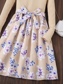 Đầm Gái Thắt lưng Hoa Giải trí - Màu Khaki - Xem 3