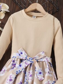 Đầm Gái Thắt lưng Hoa Giải trí - Màu Khaki - Xem 5